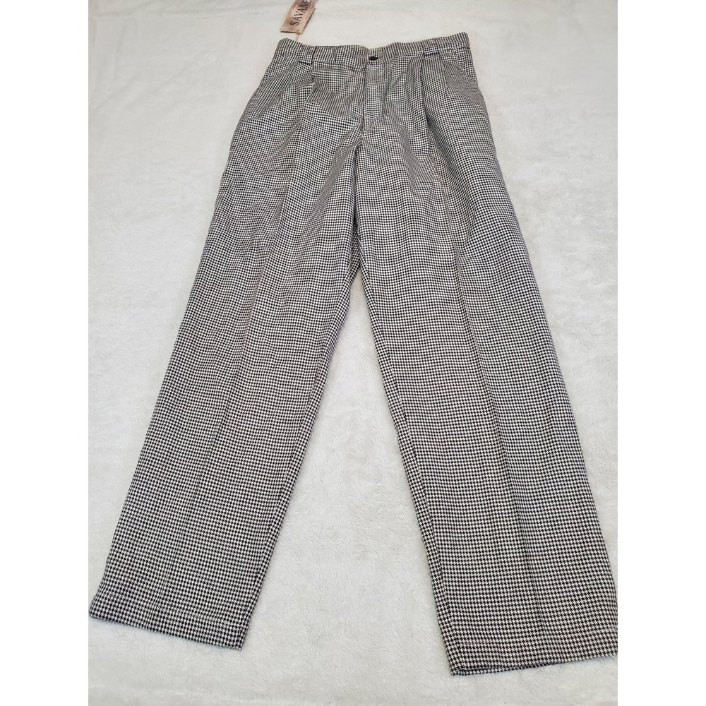 NWT Vintage Savane White Black Houndstooth Pants 10 Office Classic Academia